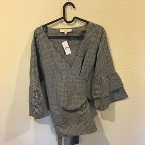 LOFT Tops - NWT LOFT check wrap tiered flare sleeve top LOFT Tops - NWT LOFT check wrap tiered flare sleeve top